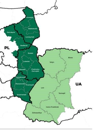 Mapa obszaru kwalifikowalnego programu Polska-Ukraina